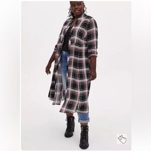 NWT Challis Maxi Shirt Style Kimono 3x plaid black/white/red